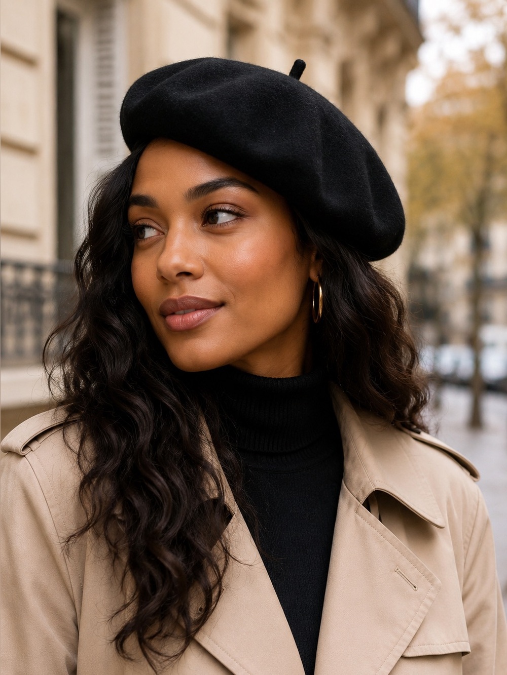 Classic Black 99% Wool French Parisian Beret Hat One Size